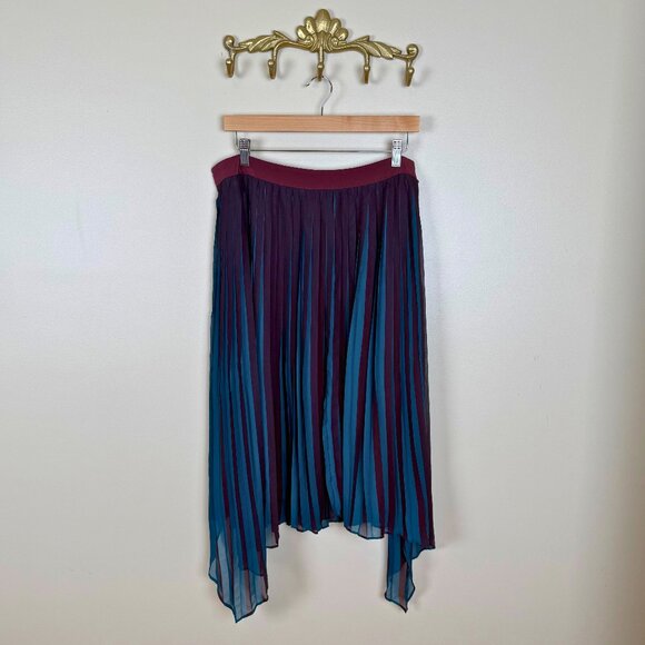 By Malene Birger Pleated Asymmetrical Skirt - Burgundy & Teal - Picture 1 of 8